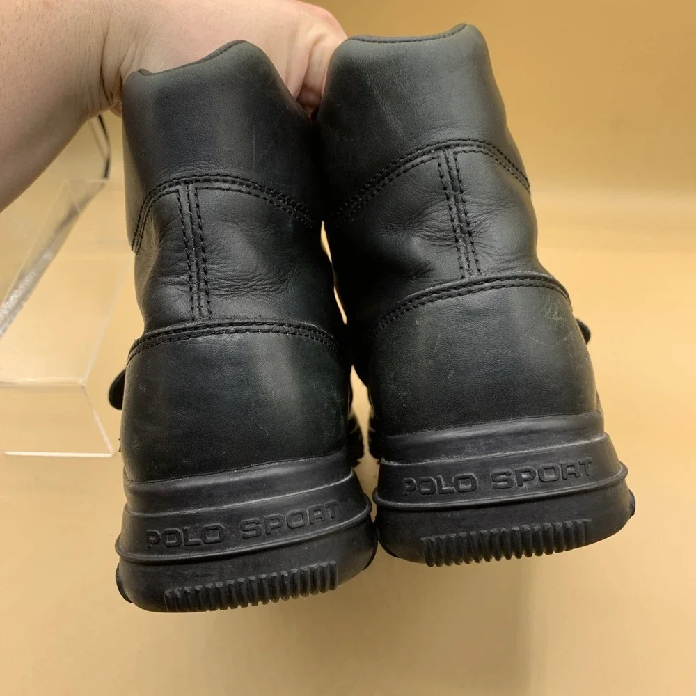VTG Polo Sport Ralph Lauren Men's Boots Buckle/Lace Black Leather - Size 11D